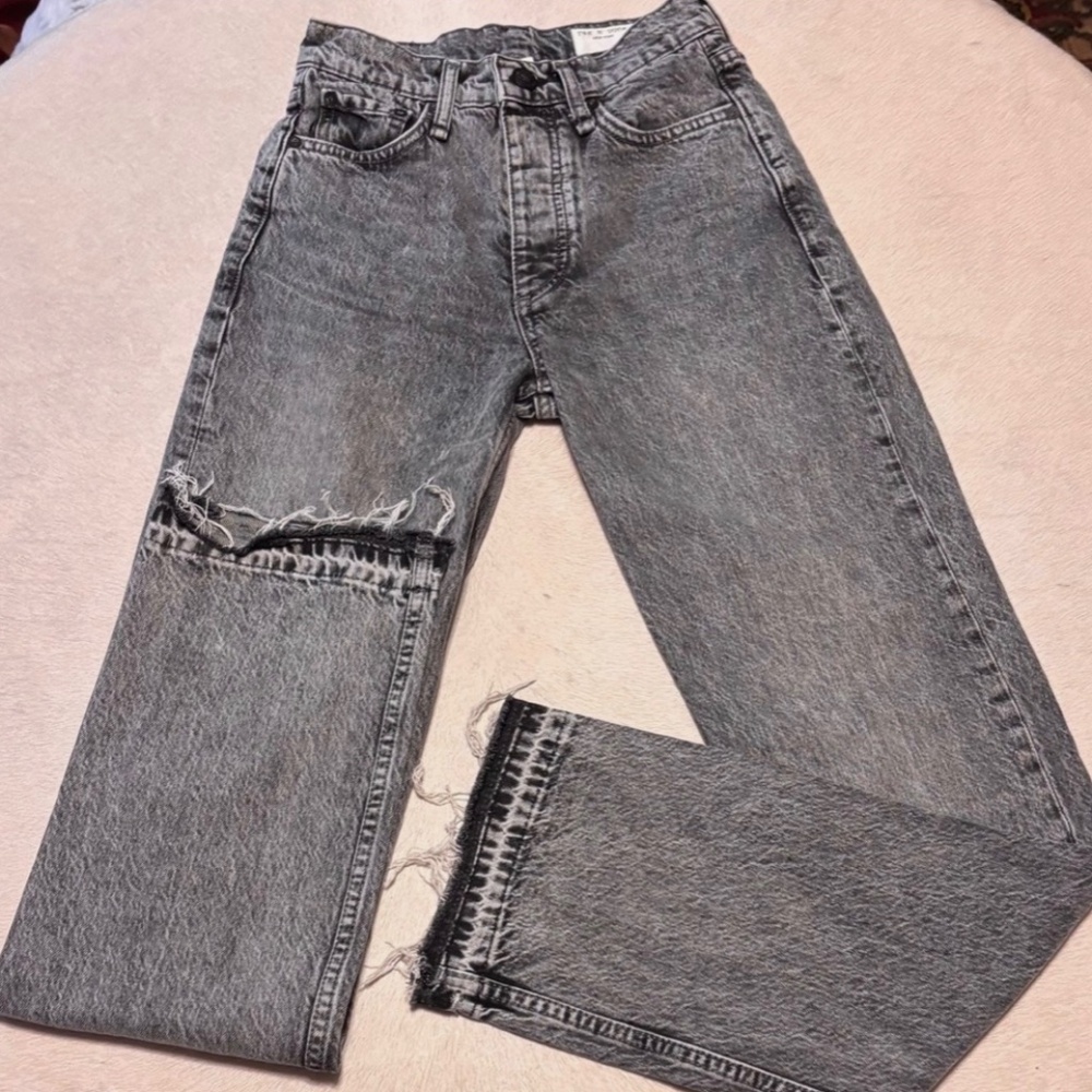 Rag & Bone Alex High Rise Straight Black Denim Sz 23 Button Fly